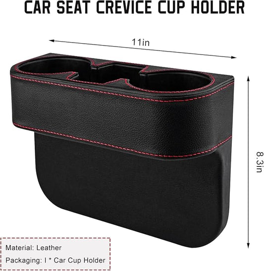 Car Cup Holder Gap Filler Organizer, Multifunctional Car Console Side Organizer with 2 Cup Holders, Leather Seat Gap Filler Portable Drink Holders Storage Box for Most Vehicles (Black)