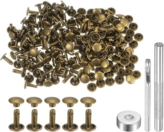 HARFINGTON 100 Sets Leather Rivets 10 x 8mm Metal Double Cap Rivet Snaps Studs Fasteners with 3pcs Setting Tools Rivets for Leather Craft DIY Repair Decoration, Bronze