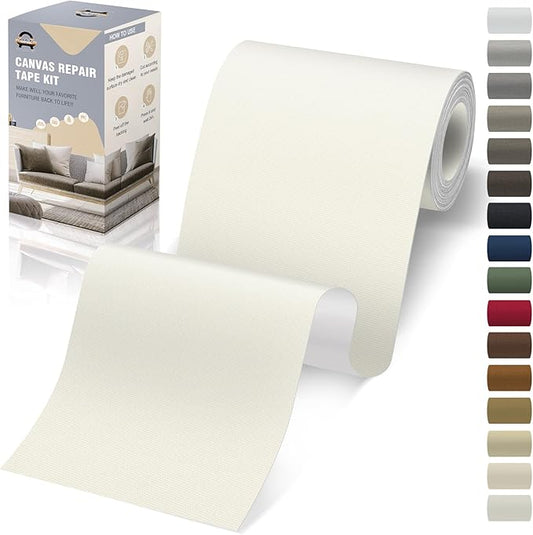 OAZ 4 x 79 inch Canvas Repair Patches Fabric Patch Self-Adhesive Canvas Repair Tape Waterproof Outdoor Gear Patch Kit for Boat Cover Awning Sofa Chair Couch Tent Bag (Ivory White)