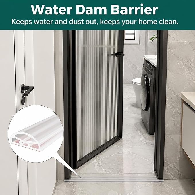 78 Inch Flexible Shower Threshold Water Dam, Self-Adhesive Collapsible Waterproof Seal Strip, Shower Pan Water Stopper Barrier, Shower Base Water Guard for Bathroom Tile, Bathtub and Wet Floor