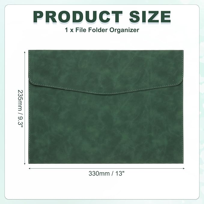 PATIKIL PU Leather A4 File Folder, Document Holder Filing Organizer Portfolio Envelope Folder Case with Snap Closure for Letter Receipt, Green