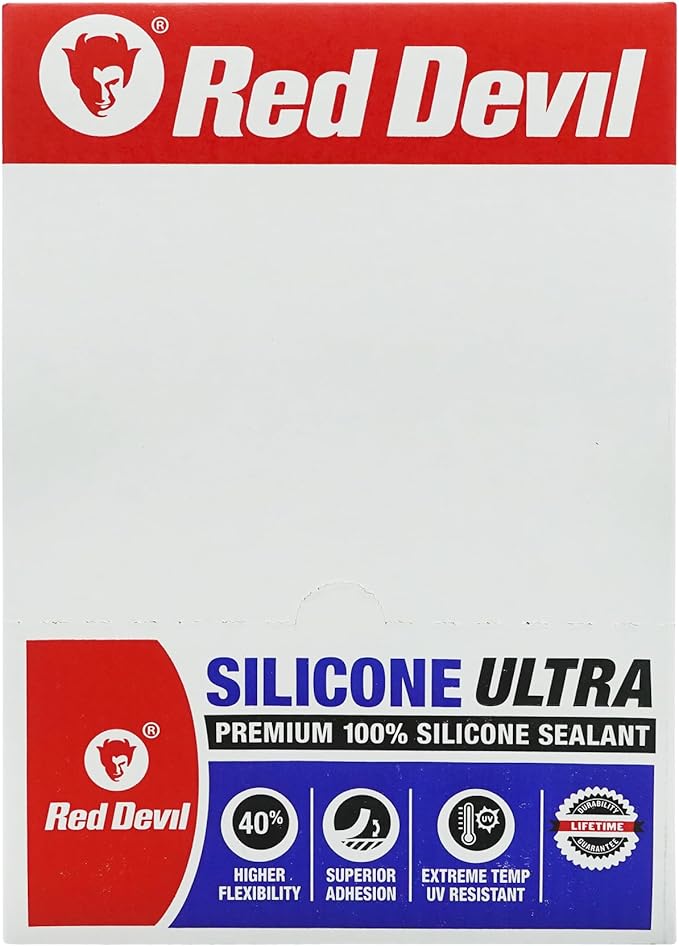 Red Devil 0787 Silicone Ultra 100% RTV Silicone Sealant, 10.1 oz., Clear, 12 Pack