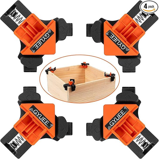 90 Degree Angle Clamps, Woodworking Corner Clip, Right Angle Clip Fixer, Set of 4 Clamp Tool with Adjustable Hand Tools (orange+black)
