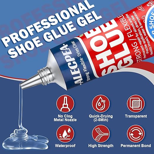 2Pack 30ML Clear Shoe Glue - Shoe Repair Adhesive, Repairs Soles, Heels, Patches Small Holes - Bonds on Contact, Dries Within 24 Hrs, Waterproof - Works on Leather, Rubber, Vinyl, Canvas