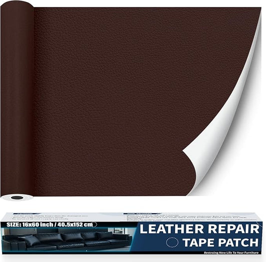 Zenyao Leather Repair Patch Tape - Self Adhesive Leather Repair Kit for Car Seat Furniture, Heavy Duty Vinyl Repair Patch for Couch Sofa, Waterproof Fix for Tears, 16x30 Inch Roll, Brown Burgundy