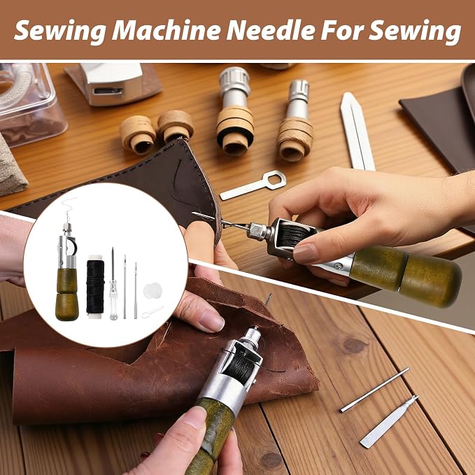 AACGIN 10pcs Sewing Awl Kit with Shoe Repair Adhesive, Professional Leathercraft Sewing Tool with Waxed Thread for Shoes, Leather Bags & Thick Fabric DIY