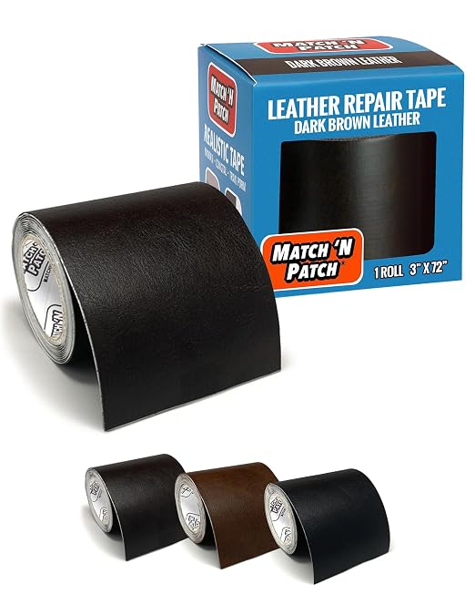 MATCH 'N PATCH Dark Brown Leather Repair Tape, 3" x 72" for Furniture | Realistic Faux Leather Patches for Couch, Sofa, Upholstery, Car Seat & Other Furniture, Vinyl Repair Kit, Self Adhesive Patch