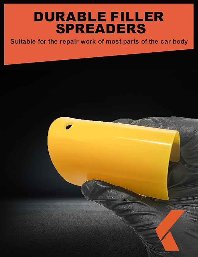 KREFINISH Body Filler Spreaders (4, 5, 6in 15Pieces) - Yellow Reusable Plastic Spreader Auto Body Spreader for Automotive Fillers, Putties, Glazes, Caulks and Paint