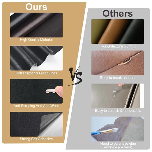 Leather Patches for Furniture,17X79inch Self Adhesive Leather Repair Patch,Leather Repair kit for Furniture, Couch,Car Seat,Motorcycle seat,Loveseat (Dark Brown-Litchi Grain, 17X79 inch)