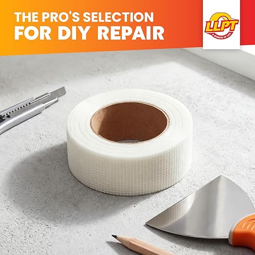 LLPT Drywall Repair Fiberglass Tape 4” x 100 Feet Industrial Grade Extra Strength Fiber Mesh Heavy Duty Self Adhesive for Seam Patch Wall Crack Seam Repair Color White (DRF410)