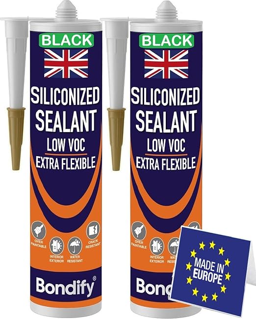 Waterproof Siliconized Acrylic Latex Caulk Black, 2PCs x 17.6oz, Silicone Sealant Acrylic, PAINTABLE Crack Proof Door, Window Frame Sealant, Ideal for Filling Cracks & Gaps, Bathroom, Kitchen