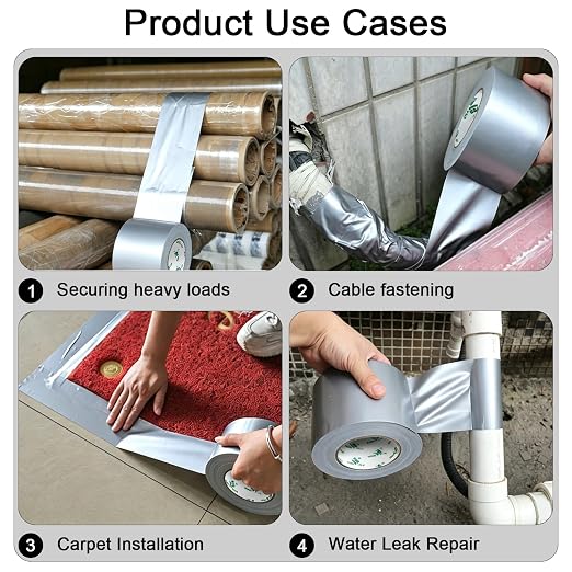 BOMEI PACK Silver Duct Tape Bulk, 4 Inch x 50 Yds Heavy Duty, Strong No Residue All-Weather Tape, Tear by Hand, Multi-Use for Indoor