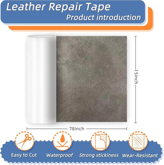 Self Adhesive Faux Leather Repair Patch,1Roll 15x78 Inch Leather Repair Tape for Furniture,Couch Tape for Couches,Bed,Car Seats,Chair,Gray