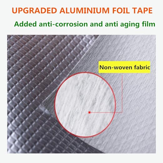 COSIMIXO Aluminum Foil Butyl Tape 2" x 16.5Ft (5cm x 5m) Extra Thickness Upgraded Strong Butyl Waterproof Tape, Repair for Boat,Pipe, HVAC Ducts, Roof Crack, RV, Awning, Window Sealing, Silver