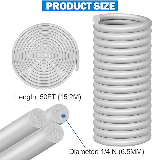 MYFAMIREA 50FT Backer Rod 1/4 Inch EPDM Rubber Caulk Saver Weather Strip Seal Concrete Expansion Joint Filler for Gaps and Joints, Gray