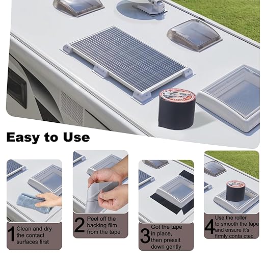 Butyl Sealant Waterproof Tape Black, 4 Inch X 33 Foot RV Roof Repair Tape, UV & Weatherproof Roof Seal Tape for RV Camper Trailer Boat Window Sealing Leak Repair