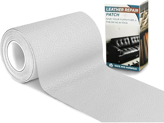Leather Repair Patch Tape,3.9 x 63 Inches Self Adhesive Leather Patches for Furniture,Vinyl Repair Kit for Car Seat,Couches,Sofas,Office Chairs,White