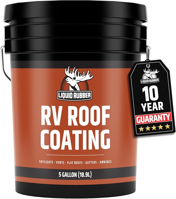 Liquid Rubber RV Roof Sealant- Professional-Grade Solar Reflective Flexible Waterproof Membrane Coating for EPDM, TPO, Fiberglass & Aluminum Camper & Travel Trailers- Brilliant White, 5 Gallon
