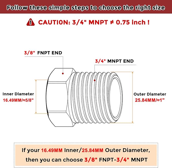 Pack of 3, 3/4" Male NPT to 3/8" FeMale NPT Solid 304 Stainless Steel Hex Bushing, Hose Fittings Adapter Reducer for Pipe Leak Repair, Bathroom Remodeling, Tool Extensions
