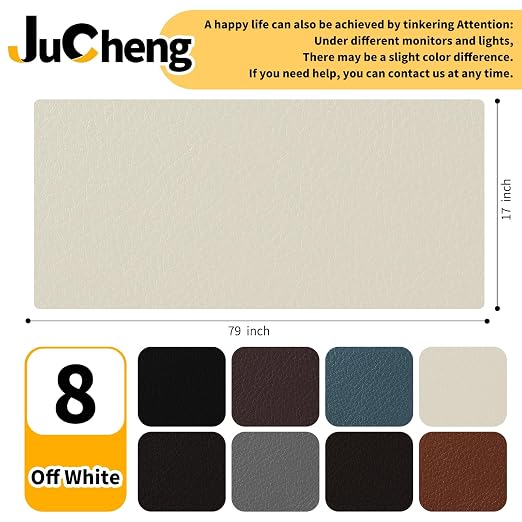 JuCheng Leather Repair Kit, Off White, 17X79 inch | Self-Adhesive Waterproof Patch, For Furniture, Car Seats, Sofa, Couch, Vinyl, Instant Fix for Tears & Scratches