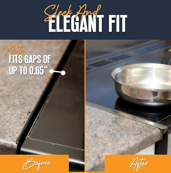 Linda’s Essentials Stove Gap Covers Stainless Steel (2 Pack), 316 Stainless Steel Stove Gap Covers Heat Resistant Oven Gap Filler Seals Spaces Between Stovetop and Counter (23.4 Inches, Silver(Steel))