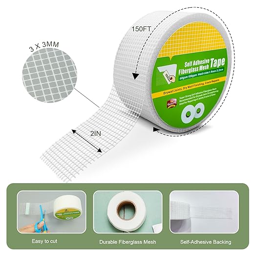 Drywall Joint Tape, Fiberglass Mesh Self-Adhesive Tape for Drywall Repair, 2" x 100 FT Drywall Joint Tape for Sheetrock Crack and Seam Patch Repair