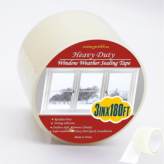 Transparent Window Weather Sealing Tape, 3-Inch x 180FT, Clear Window Draft Isolation Sealing Film Tape-Clear Draft Stopper Adhesive Tape for Doors, Windows and Shower Glass Gaps (3-Inch x 180FT)