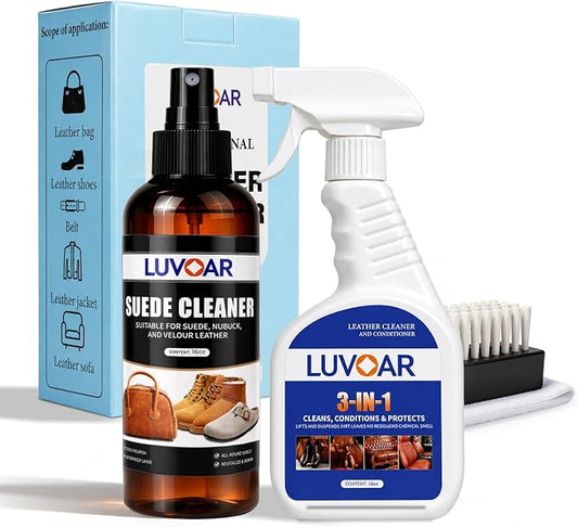 Leather Cleaner and Conditioner Kit - and More for Car Interiors, Apparel, Furniture, Boots & Accessories - with Microfiber Brush & Microfiber Cloth 2 Bottles (16 oz Each)