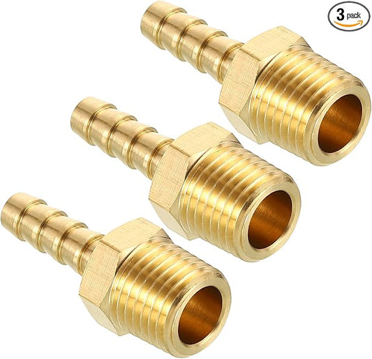 Pack of 3 Brass Hose Barb Fittings 1/4" Hose Barb to 1/4" NPT Male Fittings