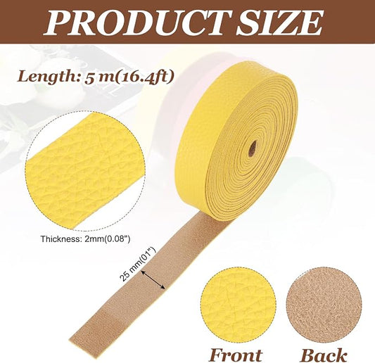 MECCANIXITY Faux Leather Strap, 1" Width x 197" Long Grained Leather Belt Strip Trim Roll for DIY Craft Projects, Pet Collars, Traction Ropes, Bag Straps, Hobby Workshop (Yellow)