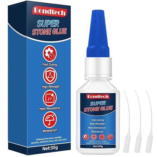 Stone Glue 30 g, Marble Glue Instant, with Anti-Clog Cap, Strong Clear Adhesive for Marble, Granite, Artificial Stone, Tile, DIY, Waterproof (Clear, 30 Grams * 1 Pack, Stone Glue)