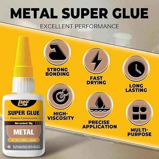 Metal Super Glue Liquid, 60g Clear Instant Thick CA Glue for Stainless Steel Aluminum DIY Crafts and Repairs, Fast Drying High Strength All Purpose Permanent Professional Cyanoacrylate Adhesives