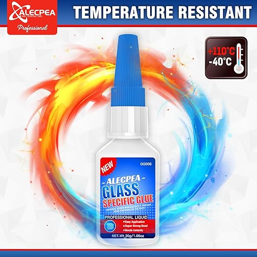 ALECPEA 2Pack 30g Glass Glue - Fast-Curing & Weatherproof Adhesive for Glass Repair, Jewelry, Art, Crystal, Mirror and More - Quick Set in 15 Seconds