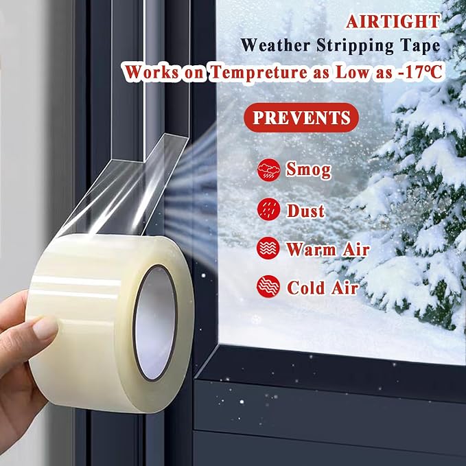 Dstorelhp Clear Window Sealing Tape, 2'' X 131FT, Window AC Insulation Tape | Waterproof, Window Air Conditioner Sealing Tape, Blocker for Cold Heat Air, No Residue, Energy Efficient