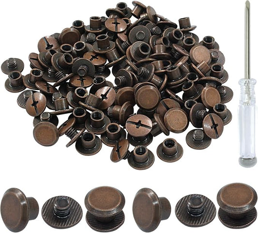 60 Sets Red Bronze Chicago Screws, M5*4mm Leather Rivets Screw Rivets Buttons DIY Leather Trim Craft Bookbinding for Decorate Repair Belt Bag Shoes Purse