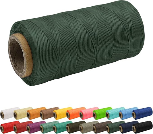 JeogYong 1mm Waxed Thread, 284 Yards 150D Flat Leather Sewing Thread, Hand Sewing Waxed Cord for Leather Craft, Bookbinding, Shoes Repairing (Dark Green)