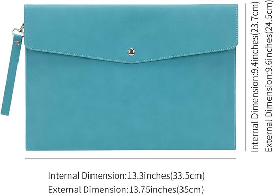 Wonderpool A4 Premium Faux Leather Envelope Documents Multifunction Folders Stationery Bag -Portfolio File for Paper Letter Stationery Organizer and Tablet Case PC Sleeve (Cyan)