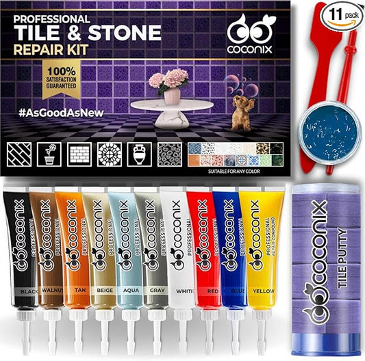 Coconix Tile & Stone Repair Kit | Fix Cracks, Chips, and Scratches on Bathtubs, Tile and Stone Floors, Walls, and Counters | Easy Application with Kneadable Putty