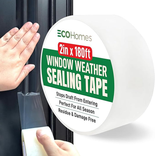 ECOHomes Window Weather Sealing Tape | Winter Weather Stripping Tape to Block Cold Drafts Through Window Gaps and AC Units, Insulation Seal and Draft Blocker for Home (2 Inch by 180 FT, Clear)