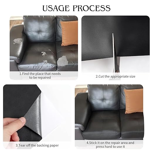 BSZHTECH Leather Repair Tape Self-Adhesive Leather Repair Patch for Couch Furniture Sofas Car Seats Advanced PU Vinyl Leather Repair Kit (Black, 35.4X157 inch)