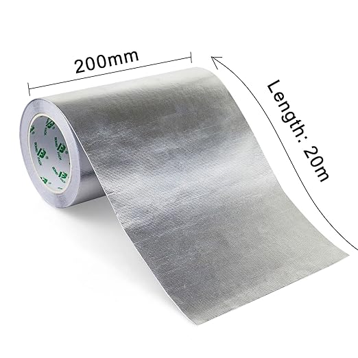 BOMEI PACK Adhesive Aluminum Foil Heat Shield Tape 1Pack 8inch x 66ft, Barrier Fiberglass Thermal Insulation Reflective Material High Temp Protectionn