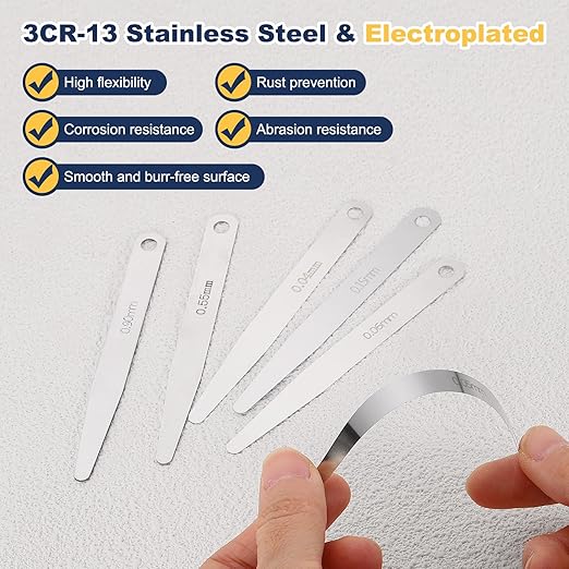 HARFINGTON 3pcs Metric Thickness Feeler Gauge 1mm Single Blade Oval Feeler Gauge 3CR-13 Stainless Steel Gap Measuring Tool for Repair Valve Guitar Spark Plug