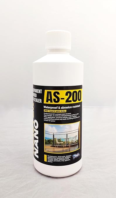 Nano Surface Sealer AS-200 – Transparent Waterproof & Abrasion-Resistant Nano Coating for Terraces, Tiled Roofs, Bathtubs, Stone & Concrete - Breathable, Invisible, Professional-Grade (16.9 fl.oz)