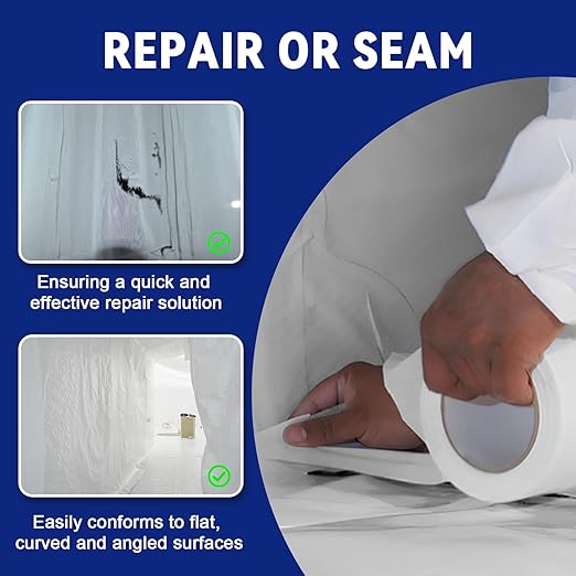 Bghdas 2 Roll, White Vapor Barrier Tape, 4" Wide x 180' Long, PE 9 mm Polyethylene Tape, for Stucco Waterproof Moisture Barriers Seal and Seam, for Crawlspaces, Insulation Repairs & Plastic Liners