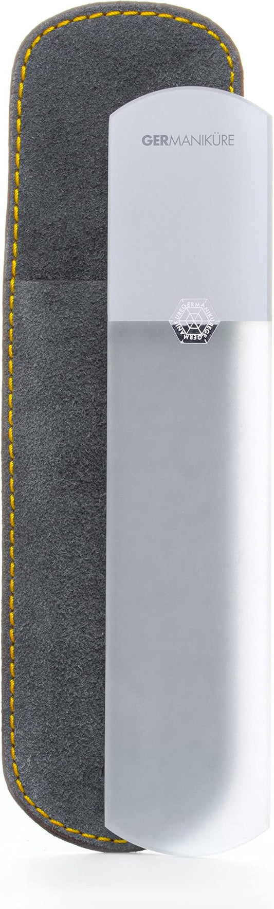 GERMANIKURE Pedicure Bar, Foot File, & Callous Remover - Grey Glass with Suede Sleeve Ethically Made in Czech Republic