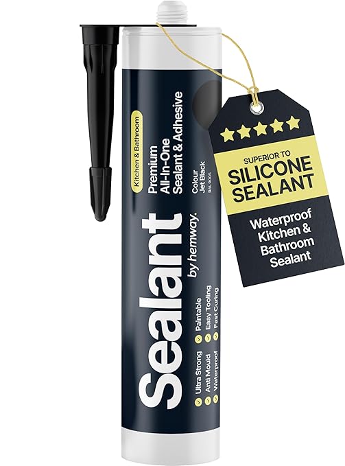 Jet Black Kitchen & Bathroom Sealant & Adhesive Hybrid Polymer | Superior to Silicone Caulk Sealant | Waterproof, Odorless, Paintable | Ideal for Around Bathtub, Shower, Kitchen - 300ml 1 Pack