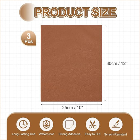 MECCANIXITY 5 Pcs Leather Repair Patch 10"x12" Self-Adhesive Leather Vinyl Repair Tape Kit for Furniture Couches Sofa Chair Car Boat Seats Jackets, Light Brown