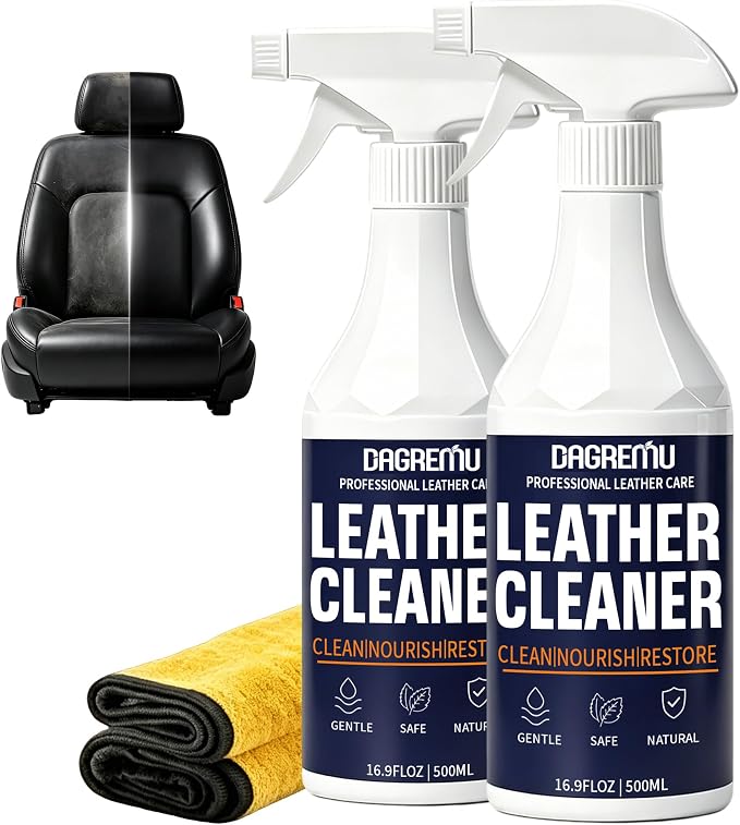 Leather Cleaner and Conditioner Kit – 2×16oz Leather Cleaner for Car Seats | Removes Dirt, Oils & Stains - pH-Balanced, Non-Greasy - Restores & Protects Sofas, Bags & More - With Microfiber Towel