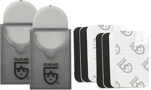 GEAR AID Tenacious Tape Mini Patches with Compact Pocket Case to Repair Holes and Tears in Micro Down Jackets, Vests, Tents, Rain Gear, and Outdoor Gear, 12 Patches (6 Clear, 6 Black)
