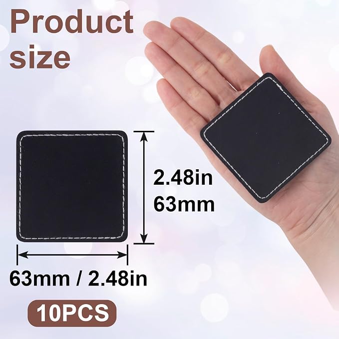 SmallCat 10 PCS Square Leather Patches for Hats, Iron on Blank Patches, Artificial Leather Patches for Laser Engraving, Repair Patches for DIY Sewing Crafts for Hats, Jackets, Jeans - Black